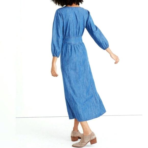 Madewell Denim Pieced Waist Midi Dress Mariden Wash Chambray Blue A Line Size 2 - Picture 9 of 16